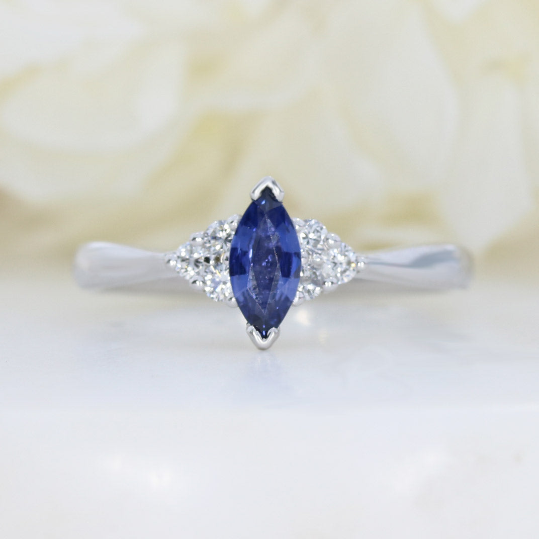 18ct White Gold Marquise Cut Sapphire & Diamond Ring