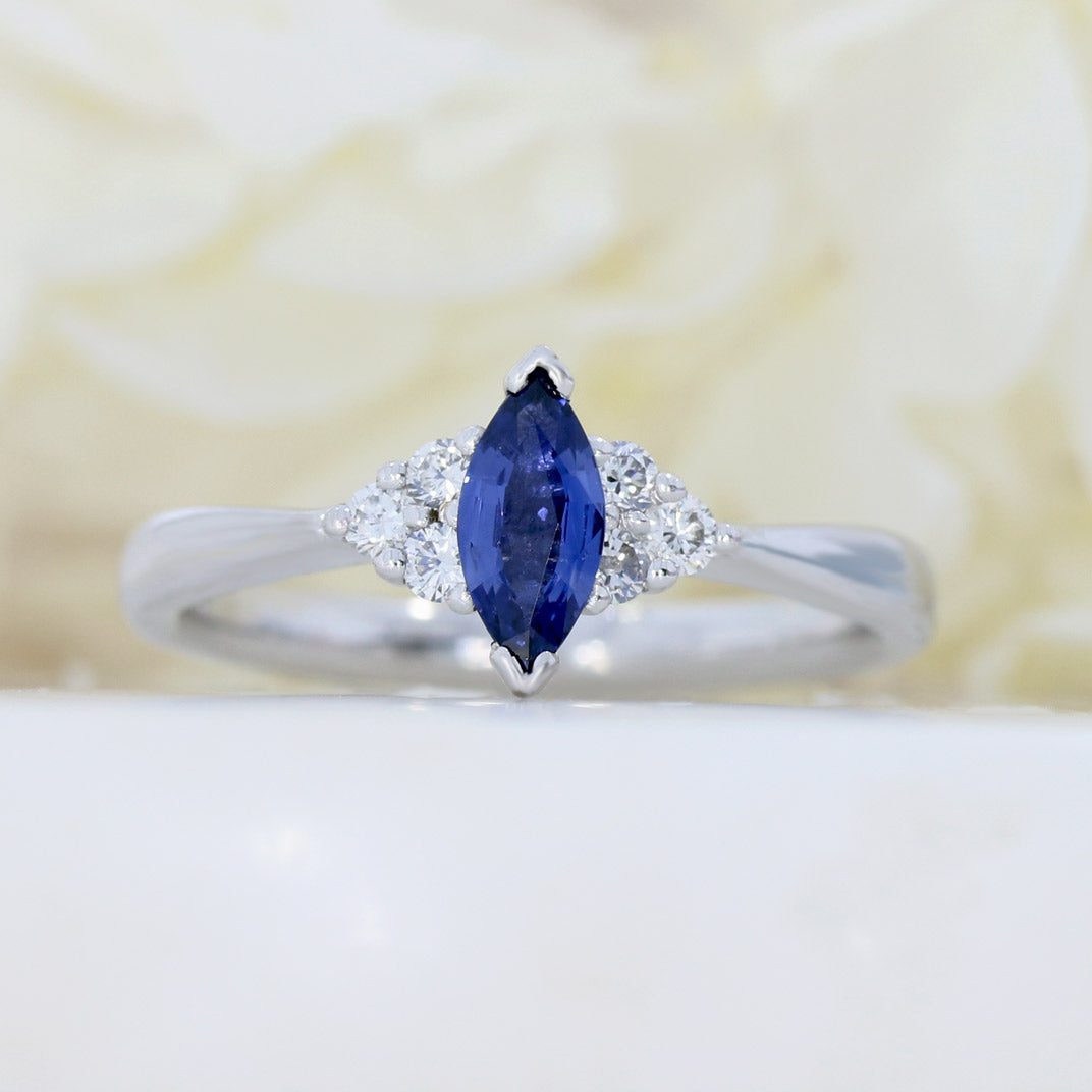 18ct White Gold Marquise Cut Sapphire & Diamond Ring