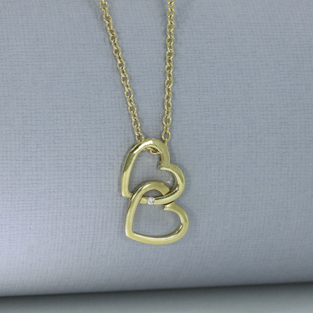 9ct Yellow Gold Double Heart Pendant with Matt & Polish finish