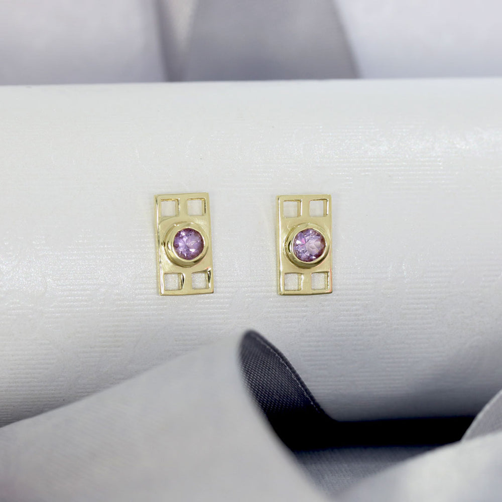 9ct Yellow Gold Amethyst Studs