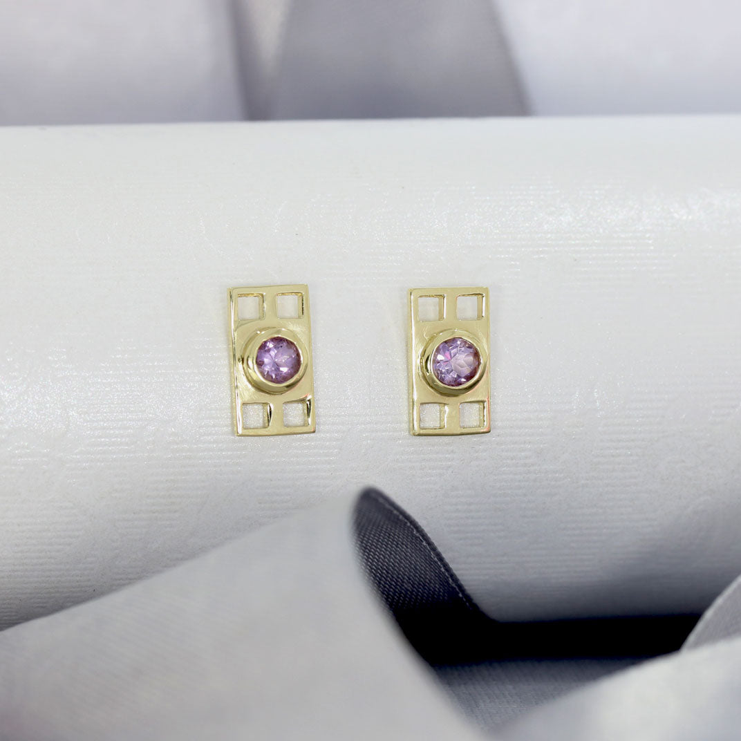 9ct Yellow Gold Amethyst Studs