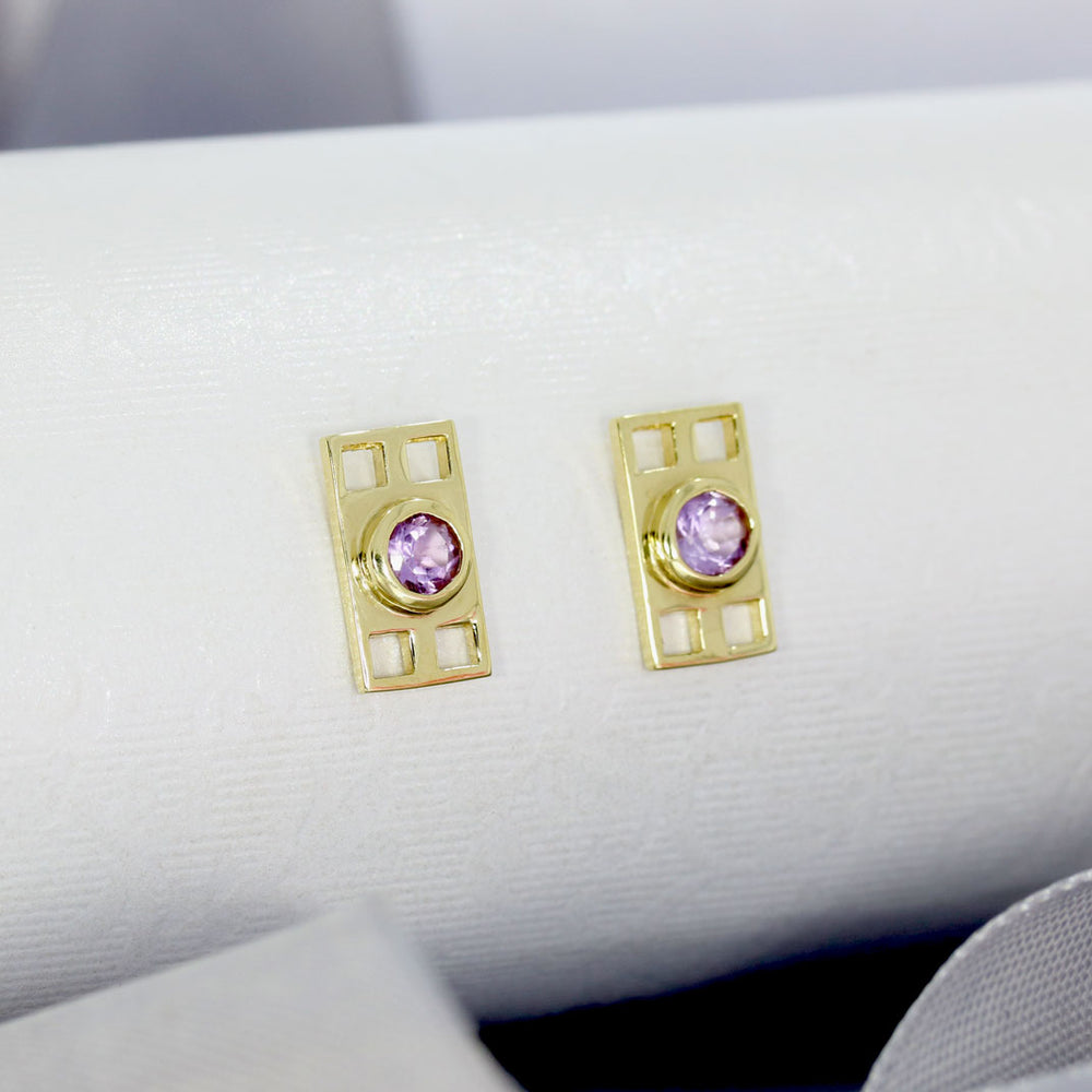 9ct Yellow Gold Amethyst Studs