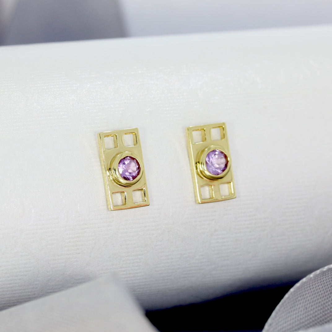 9ct Yellow Gold Amethyst Studs