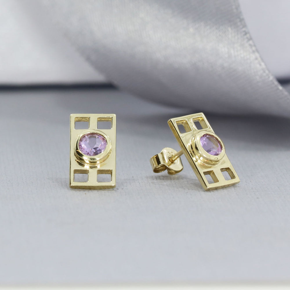 9ct Yellow Gold Amethyst Studs