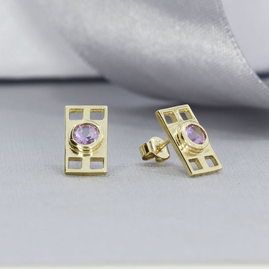 9ct Yellow Gold Amethyst Studs