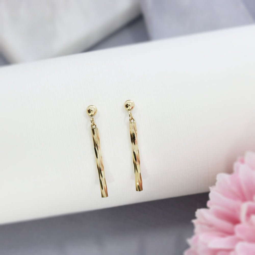 9ct Yellow gold Twisted Detail Rounded bar drop earrings