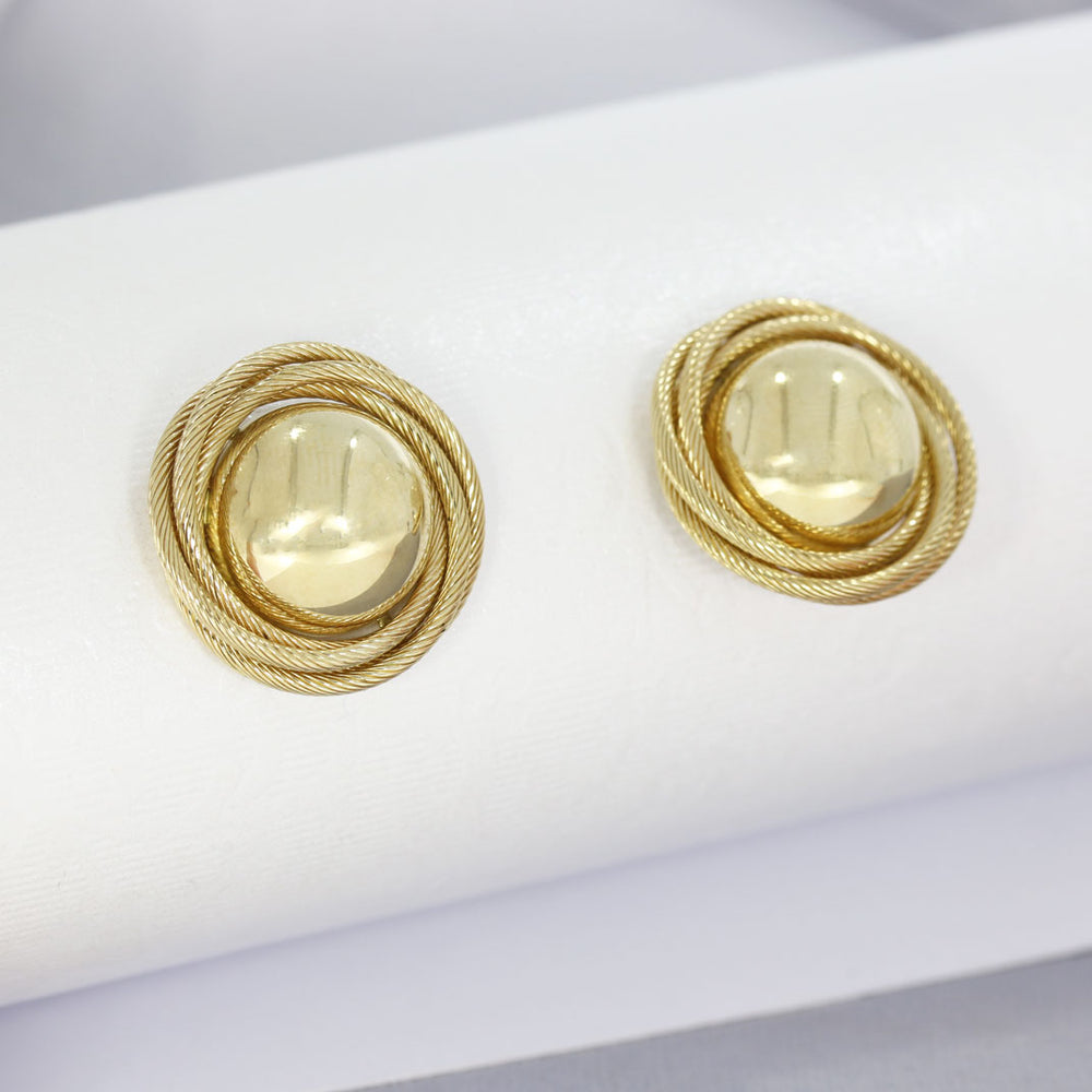 9ct Gold Large Domed Earrings with a Rope Effect Surround