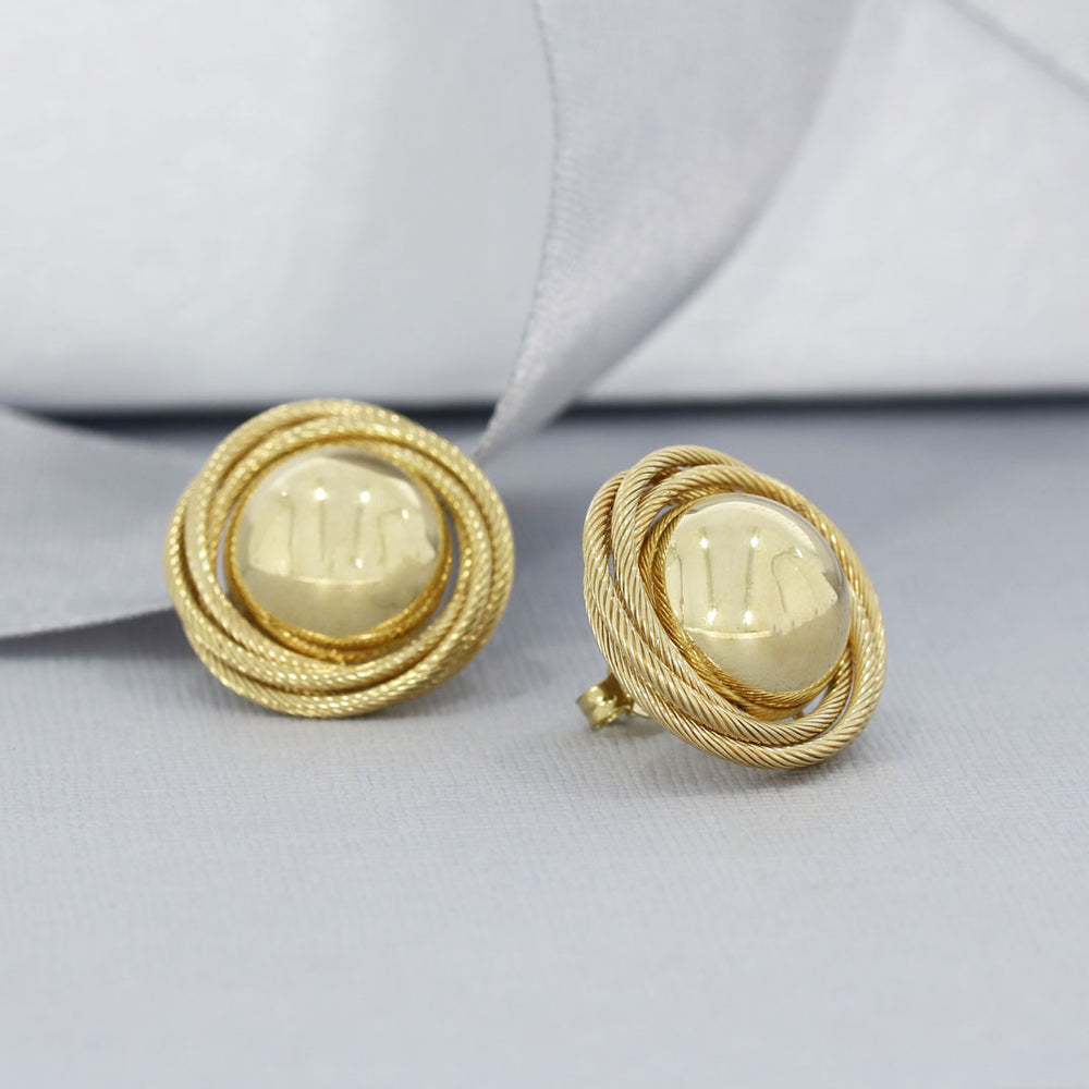9ct Gold Large Domed Earrings with a Rope Effect Surround
