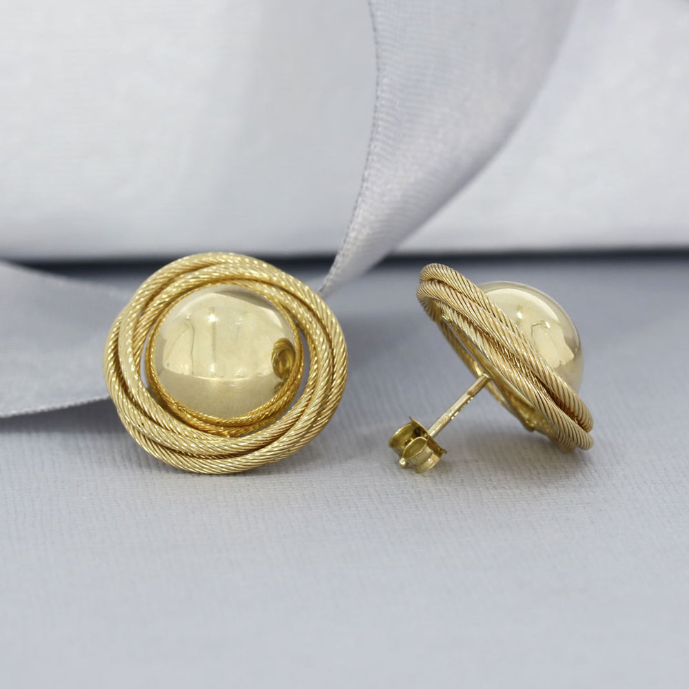 9ct Gold Large Domed Earrings with a Rope Effect Surround