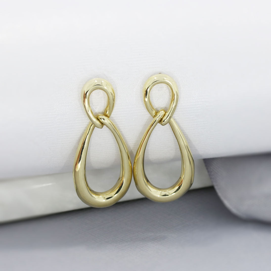 9ct Yellow Gold Large Double Teardrop Drop Earrings