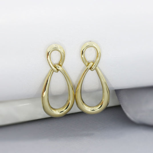 9ct Yellow Gold Large Double Teardrop Drop Earrings