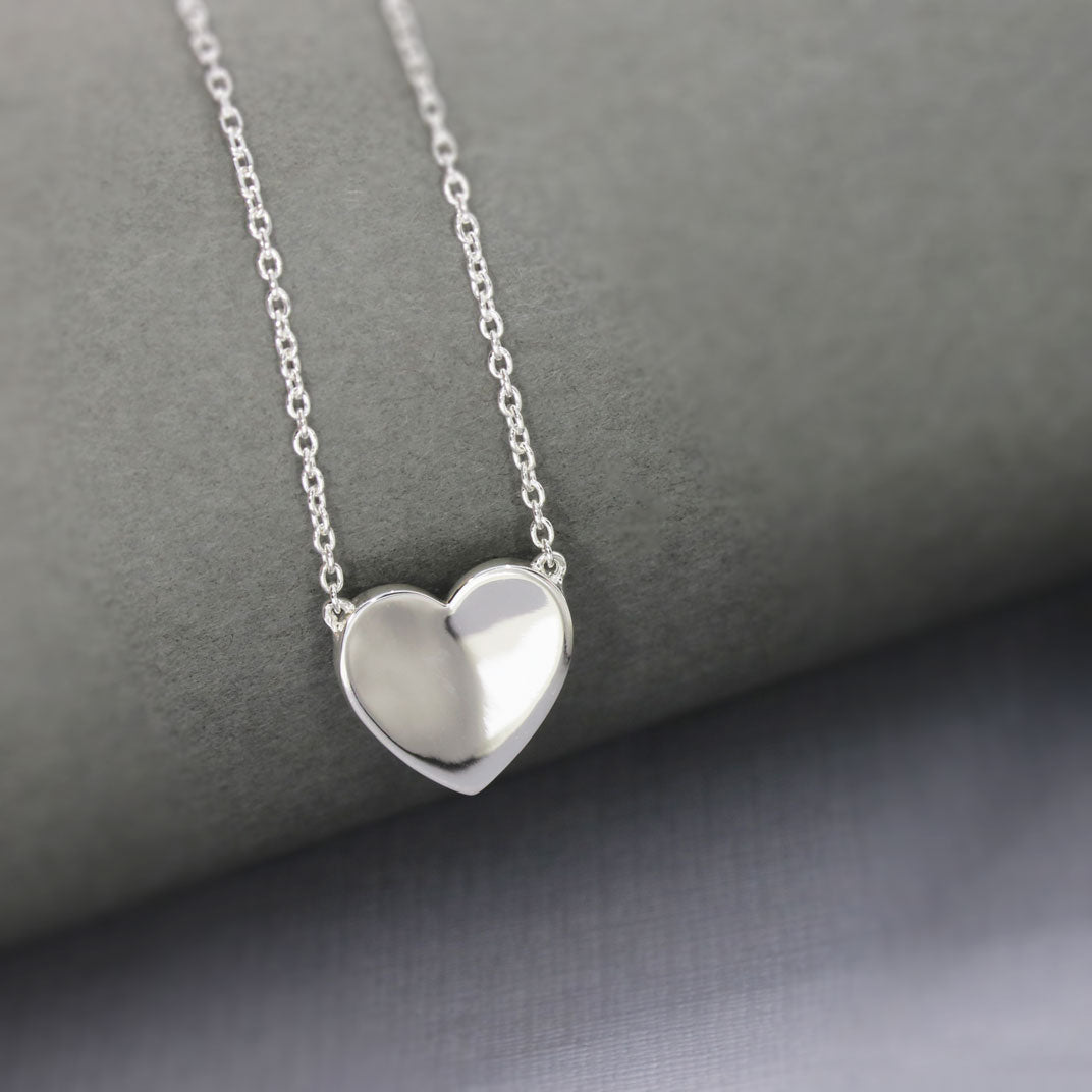 Silver Concave Polished Finish Heart Necklace Complete with Chain