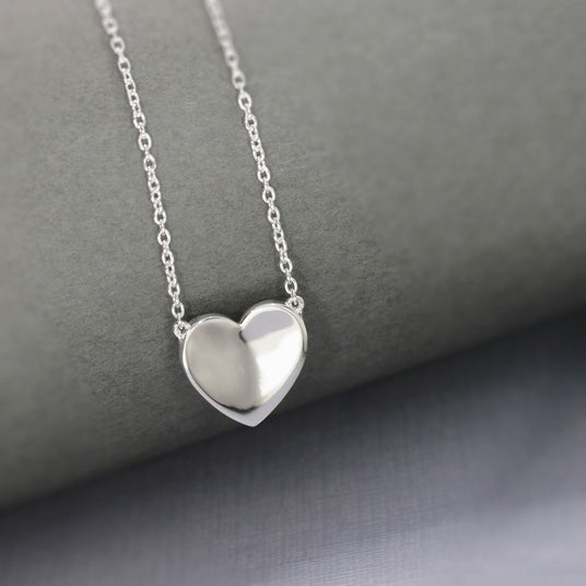 Silver Concave Polished Finish Heart Necklace Complete with Chain