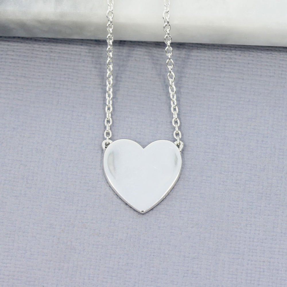 Silver Concave Polished Finish Heart Necklace Complete with Chain
