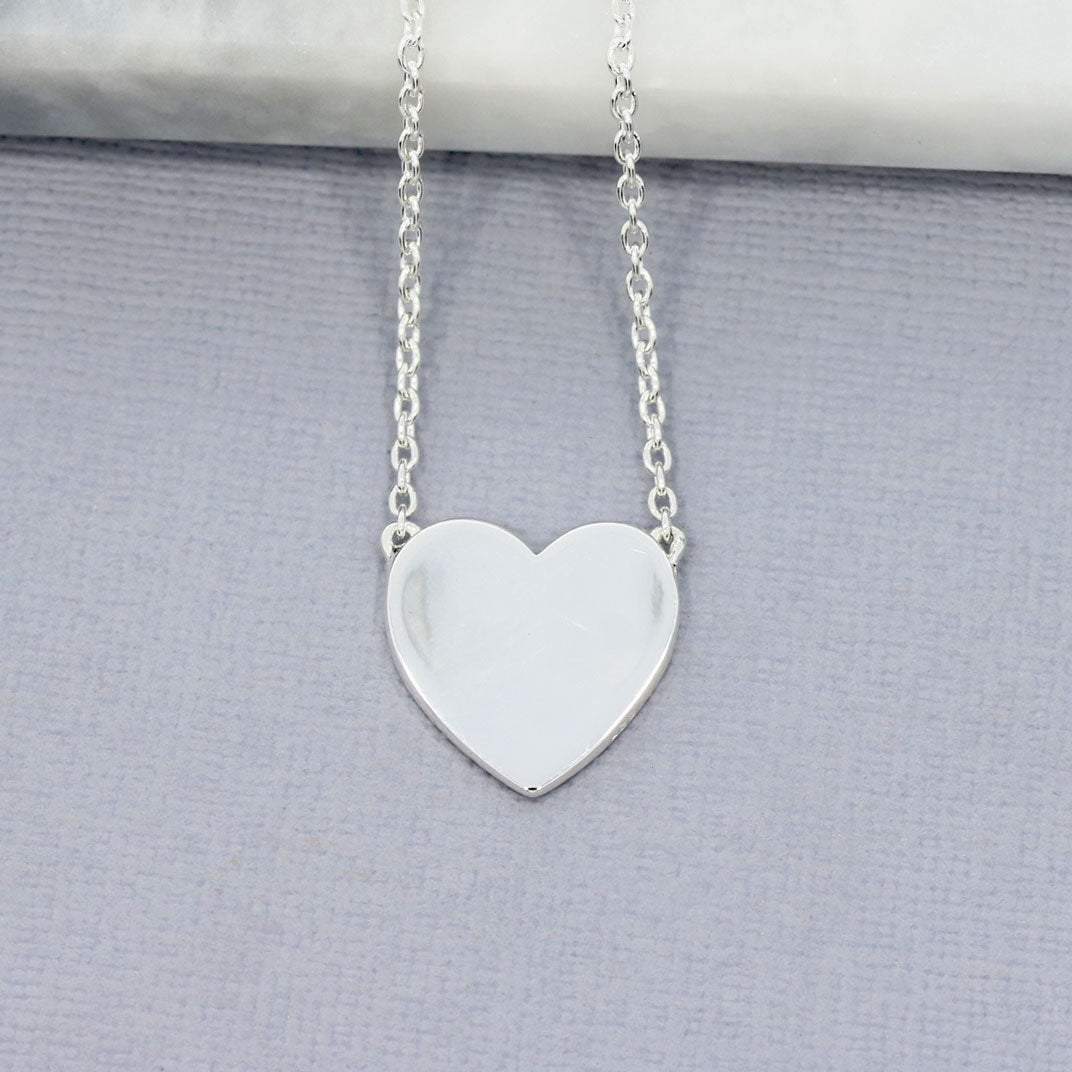 Silver Concave Polished Finish Heart Necklace Complete with Chain