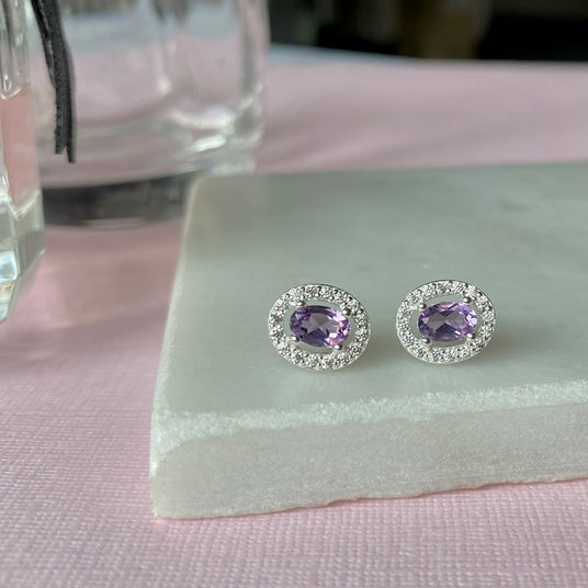 Silver Amethyst & Cubic Zirconia Cluster Earrings