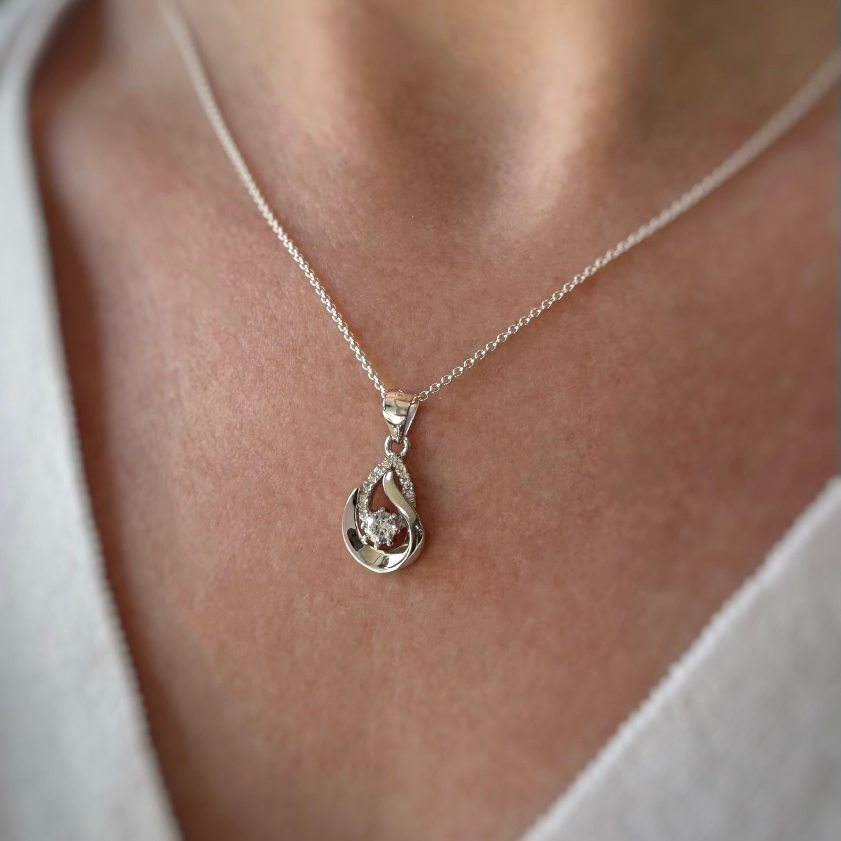 Silver Pear Shaped Fancy Pendant with CZ's