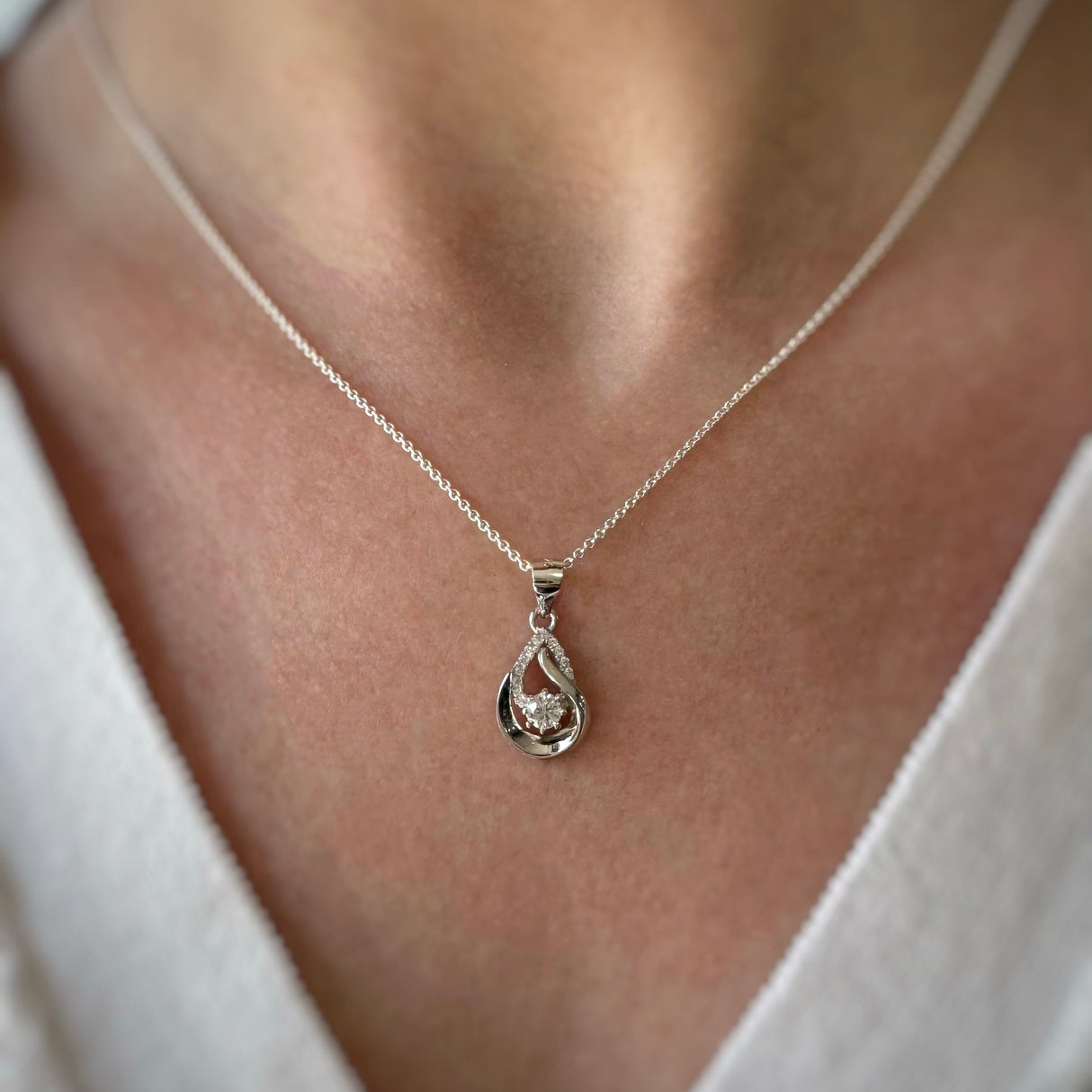 Silver Pear Shaped Fancy Pendant with CZ's