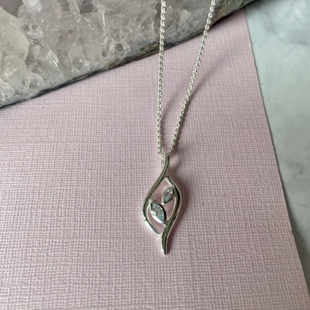 Silver Leaf Shaped Blue Topaz Pendant