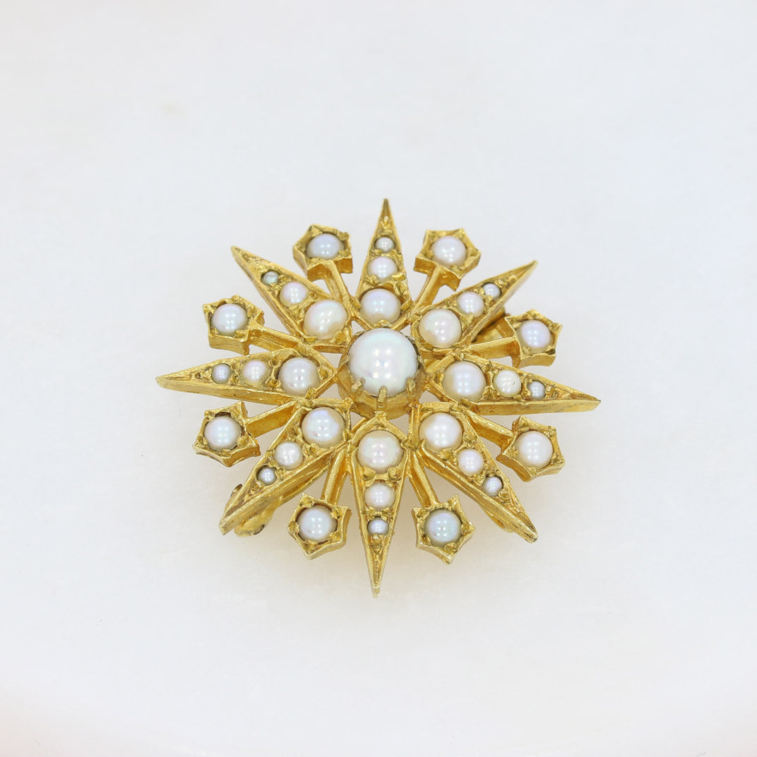 Vintage Pre Owned 9ct Yellow Gold Star Shaped Pearl Brooch