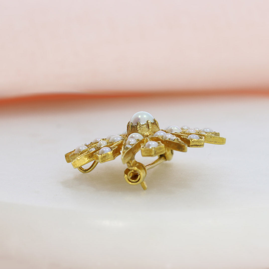 Vintage Pre Owned 9ct Yellow Gold Star Shaped Pearl Brooch