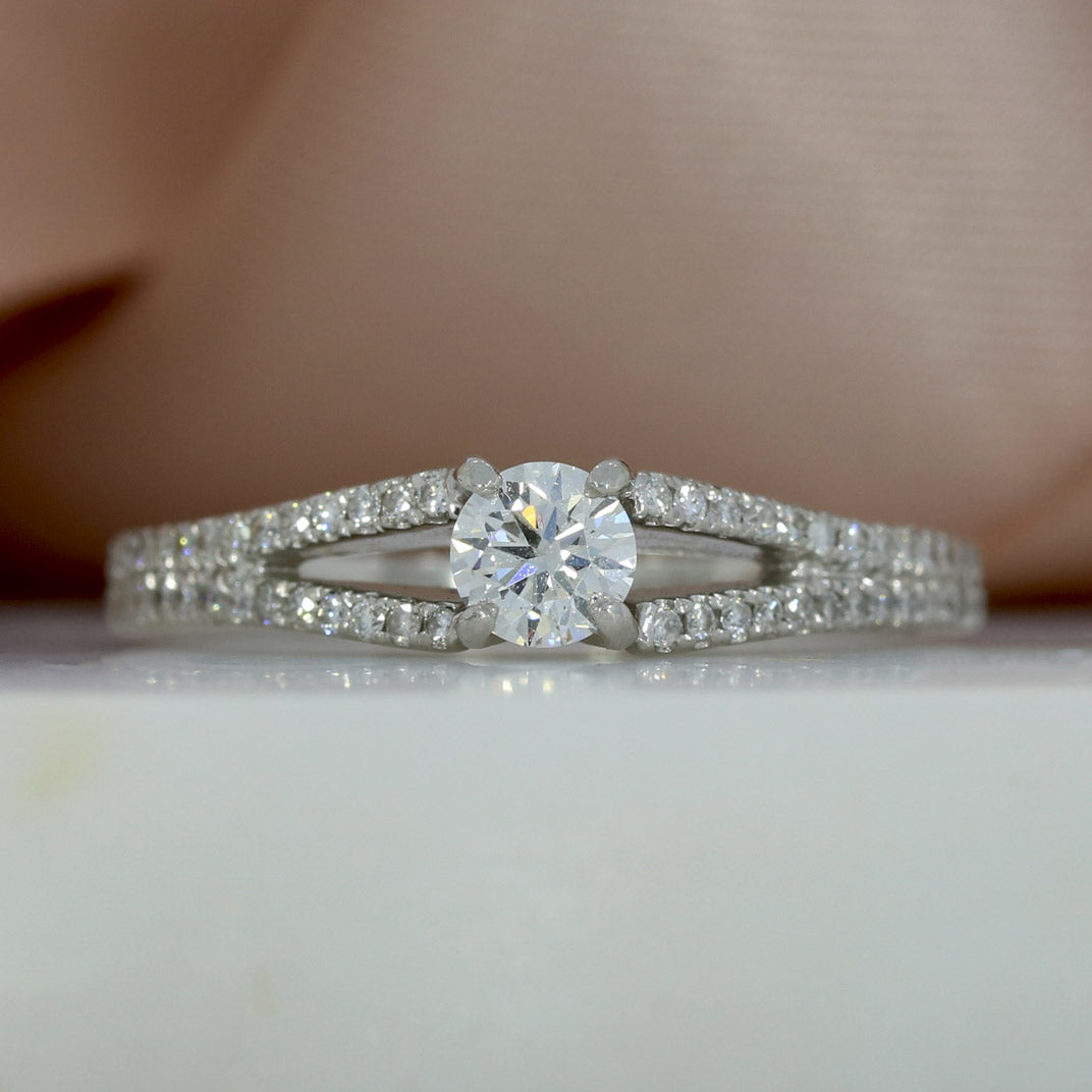 Pre Owned Platinum Diamond Solitaire with Spilt Pave Set Shoulders 0.75ct
