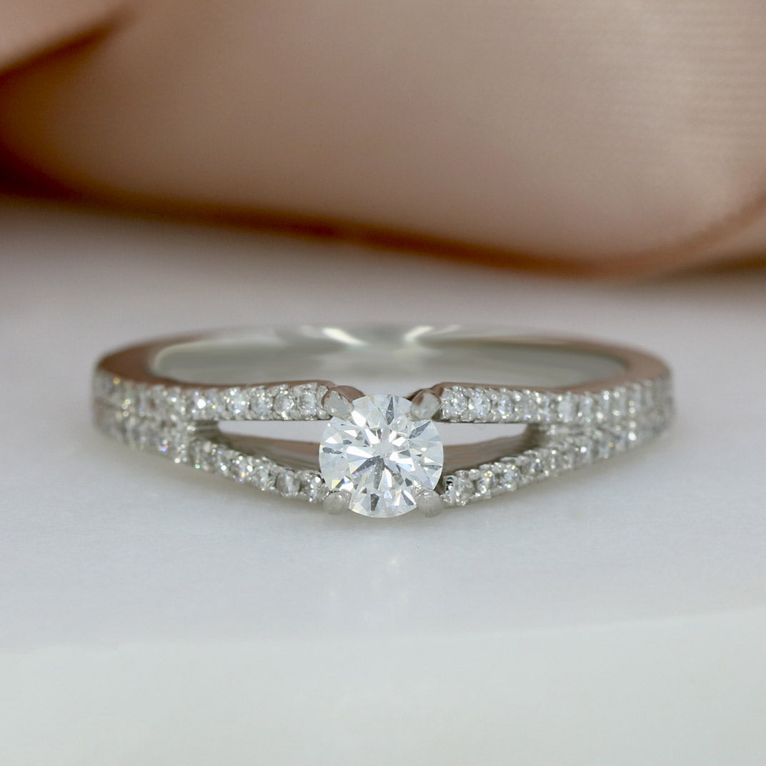 Pre Owned Platinum Diamond Solitaire with Spilt Pave Set Shoulders 0.75ct
