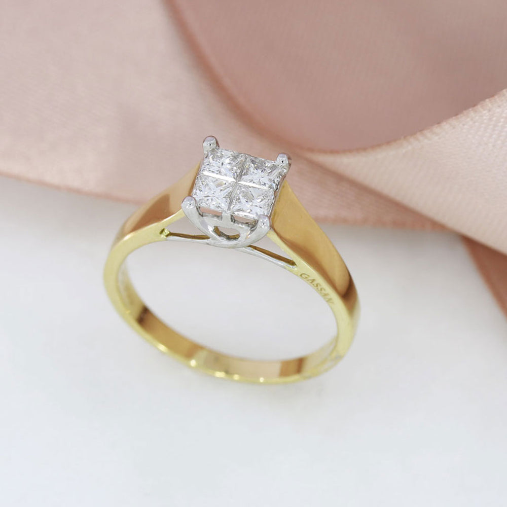 Pre Owned 18ct Gold Four Princess Cut Diamond Ring