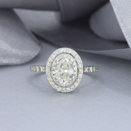 Pre Owned 18ct Gold Certified Oval Double Halo Ring Total Total 1.53ct