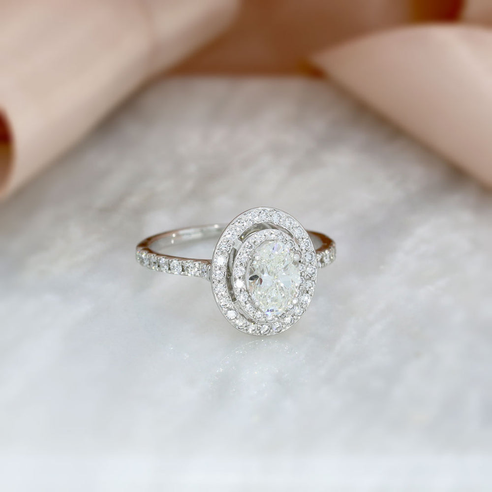 Pre Owned 18ct Gold Certified Oval Double Halo Ring Total Total 1.53ct