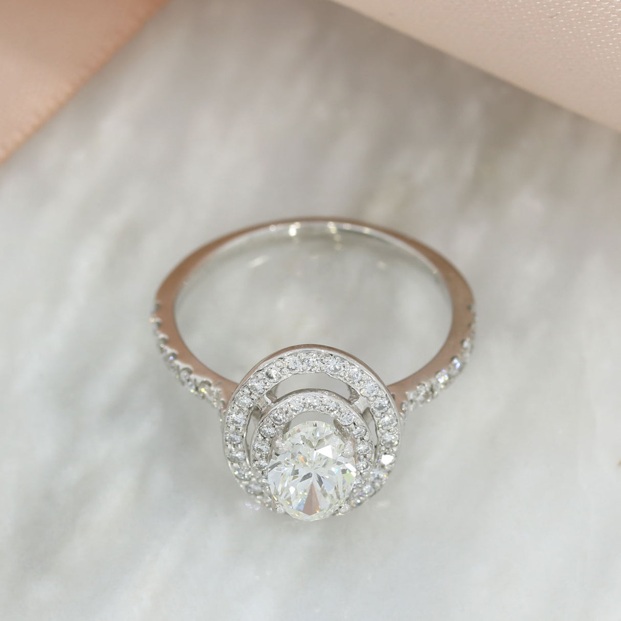 Pre Owned 18ct Gold Certified Oval Double Halo Ring Total Total 1.53ct