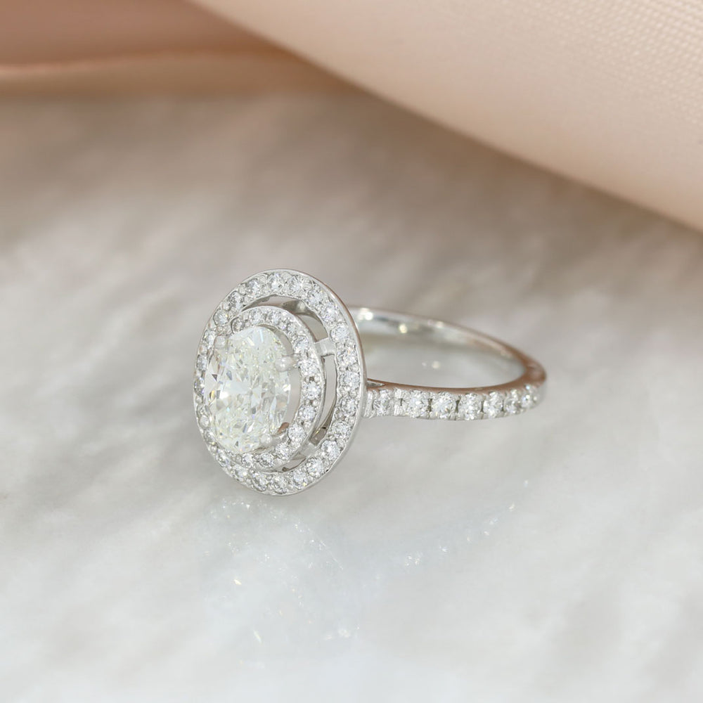 Pre Owned 18ct Gold Certified Oval Double Halo Ring Total Total 1.53ct