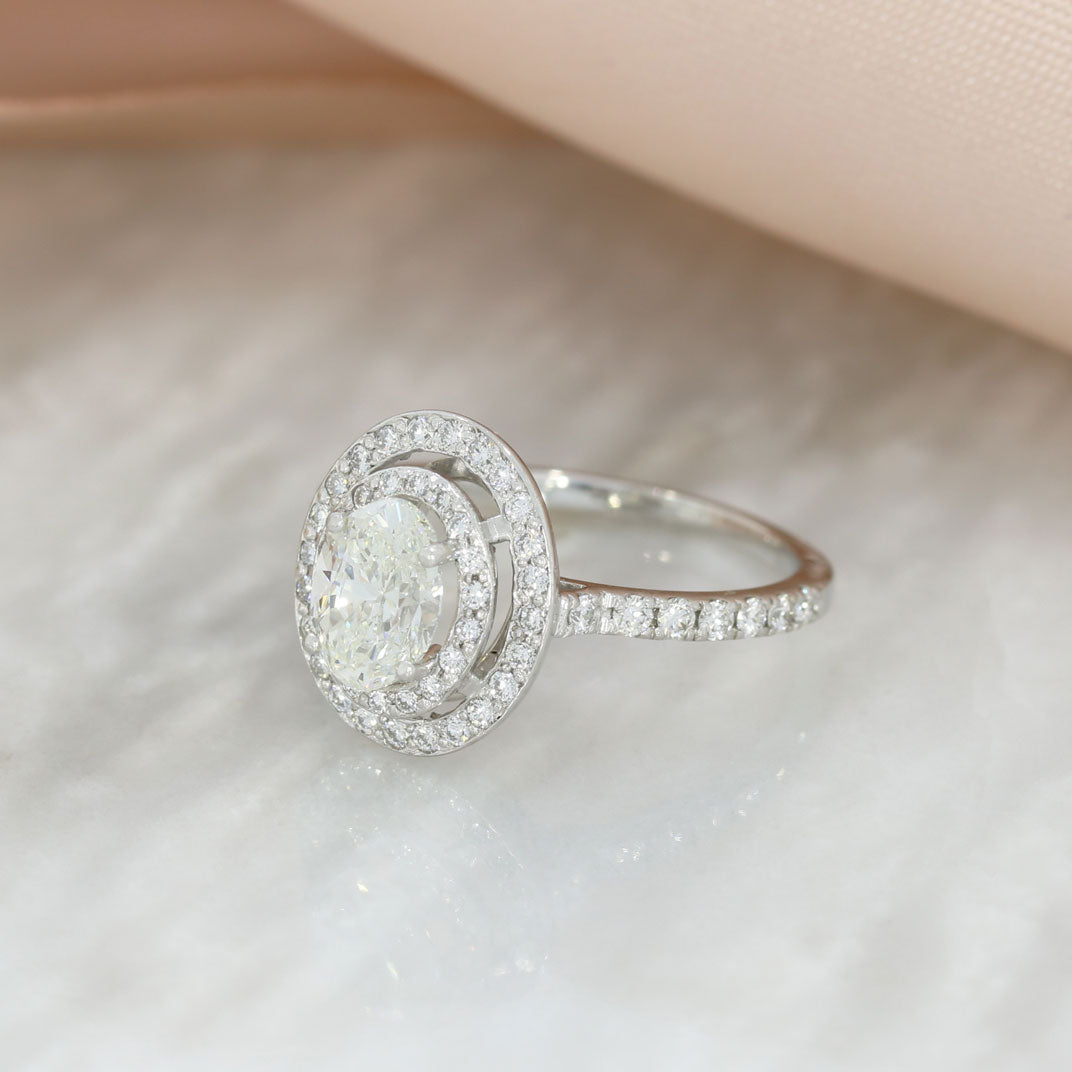 Pre Owned 18ct Gold Certified Oval Double Halo Ring Total Total 1.53ct