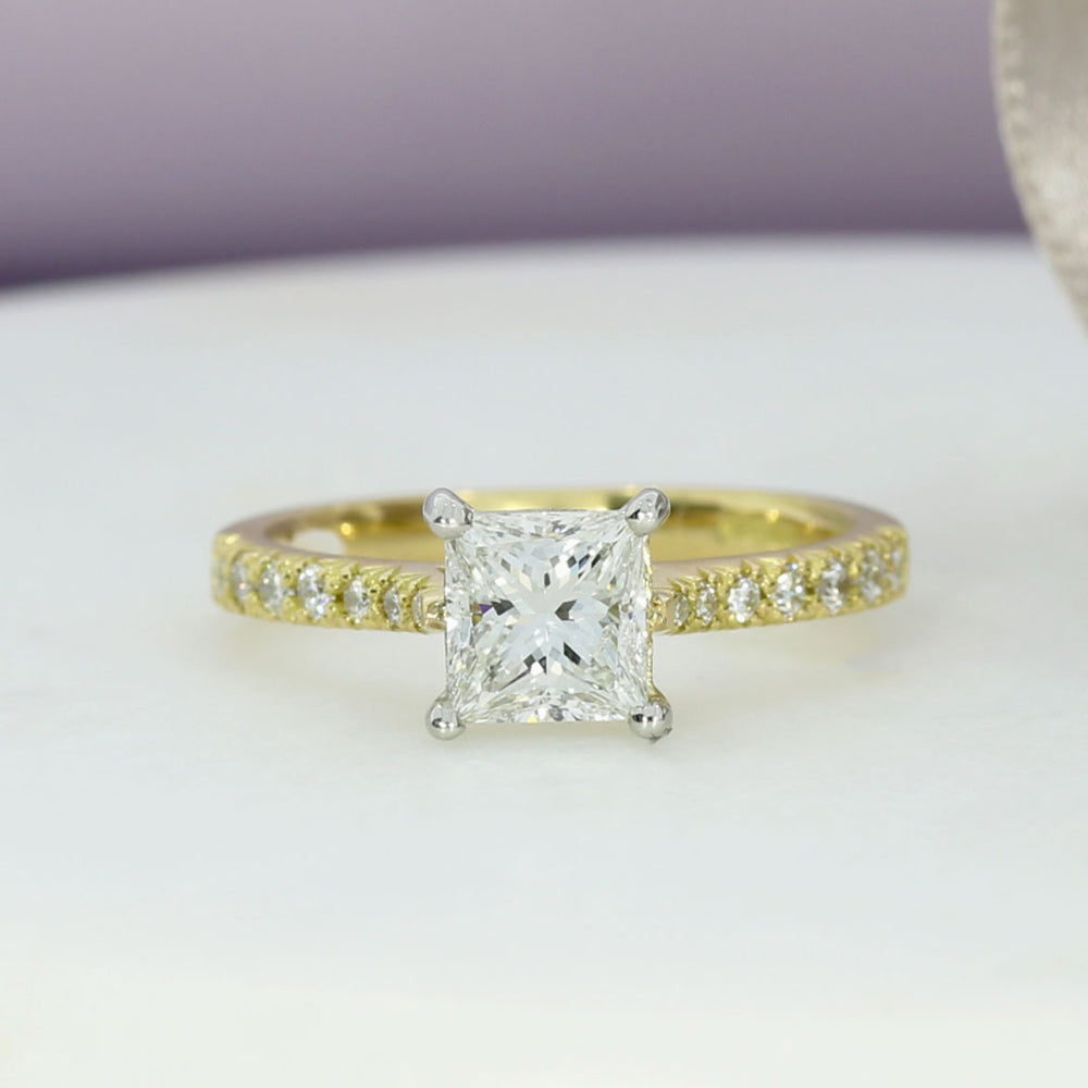 Pre Owned 18ct GIA Certified Rectangular Modified Brilliant Cut Diamond Solitaire Ring 1.04ct