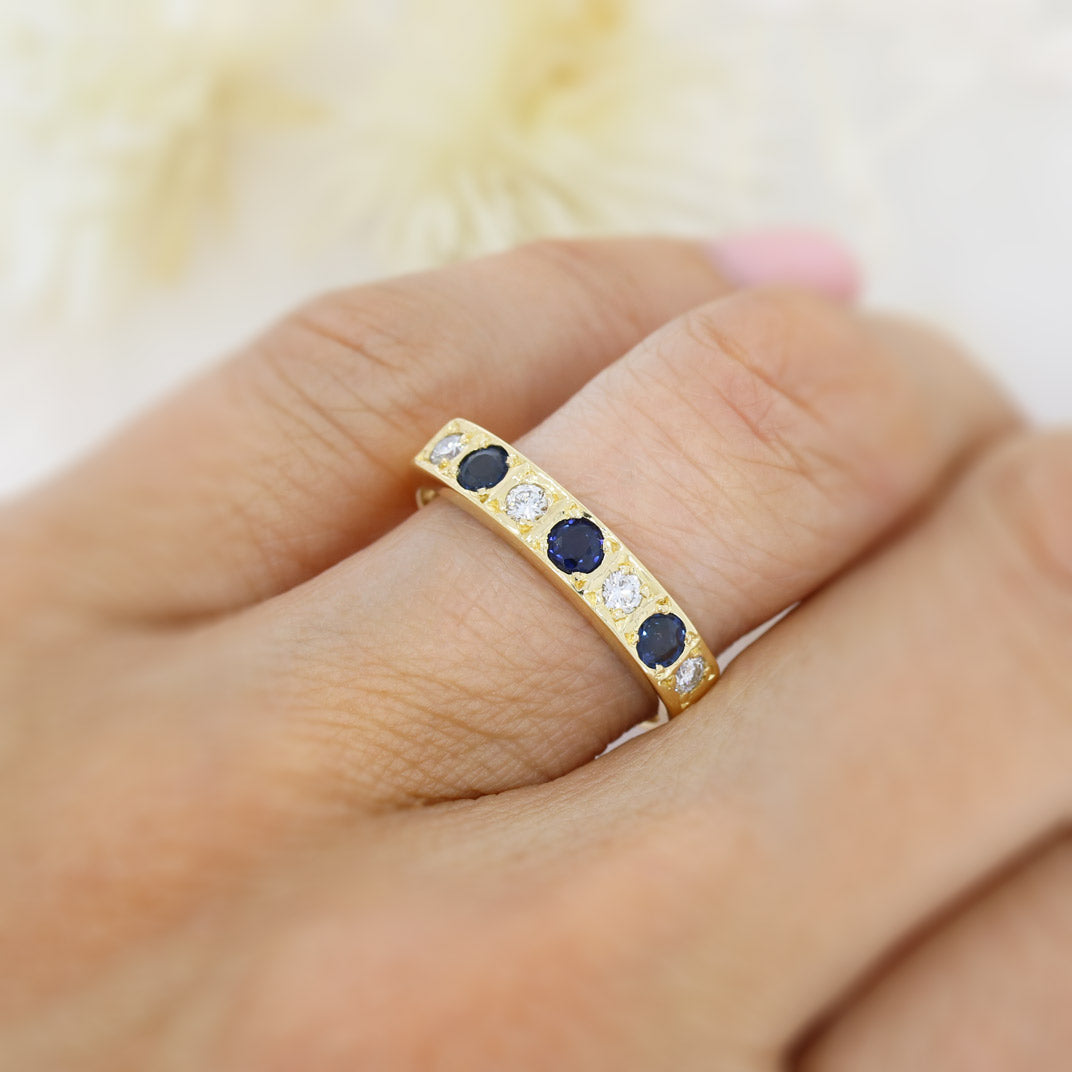 Pre Owned 18ct Yellow Gold Sapphire and Diamond Eternity Ring