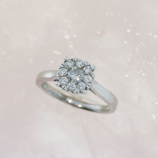 Pre Owned 9ct White Gold Diamond Illusion Set Cluster Ring 0.50ct