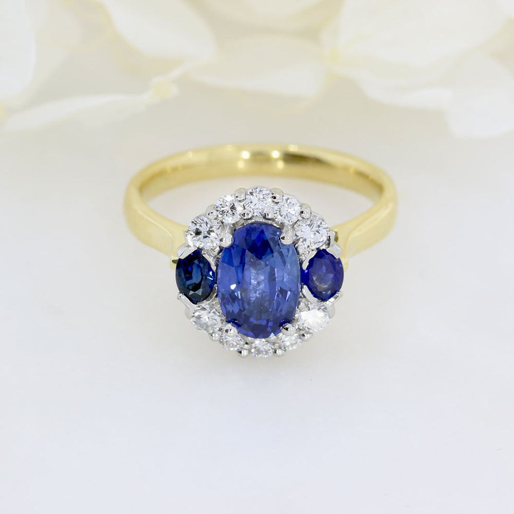 18ct & Platinum Set Sapphire 2.43ct & Diamond 0.41ct Cluster Ring Sapphire