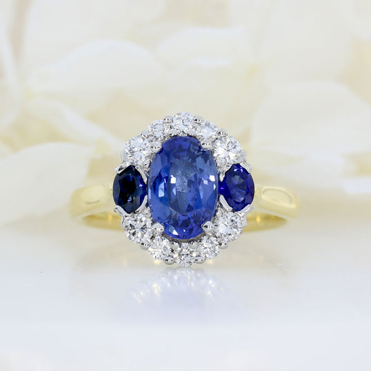 18ct & Platinum Set Sapphire 2.43ct & Diamond 0.41ct Cluster Ring Sapphire