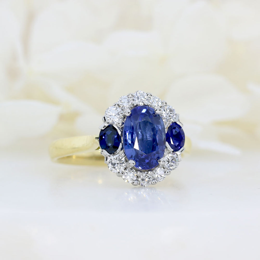 18ct & Platinum Set Sapphire 2.43ct & Diamond 0.41ct Cluster Ring Sapphire