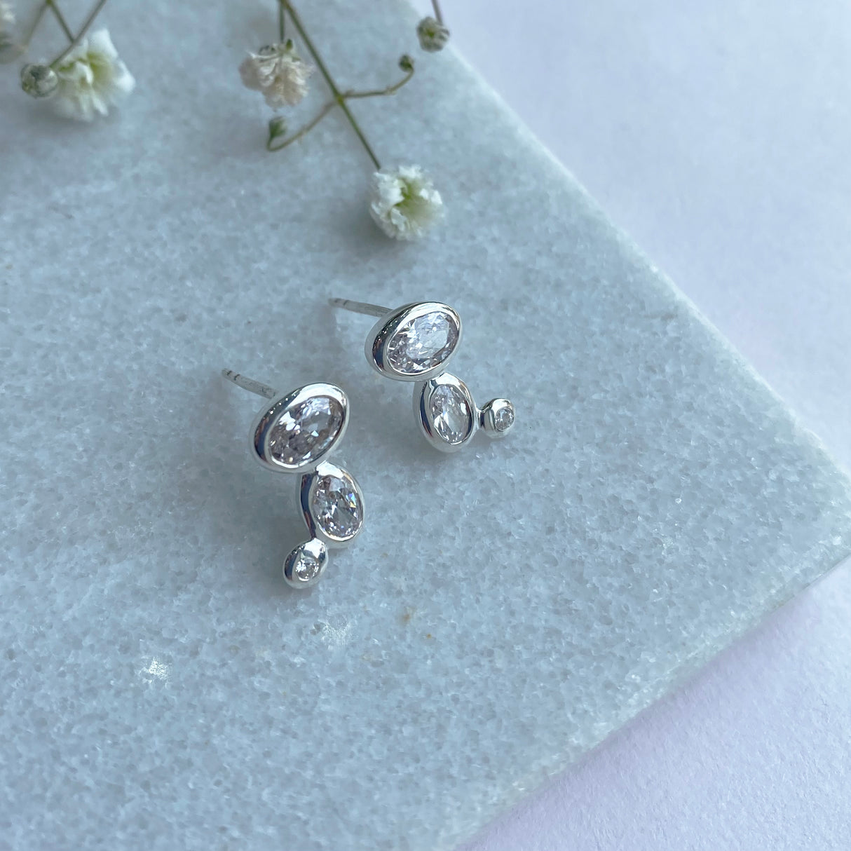 Silver Bubble Cubic Zirconia Earrings