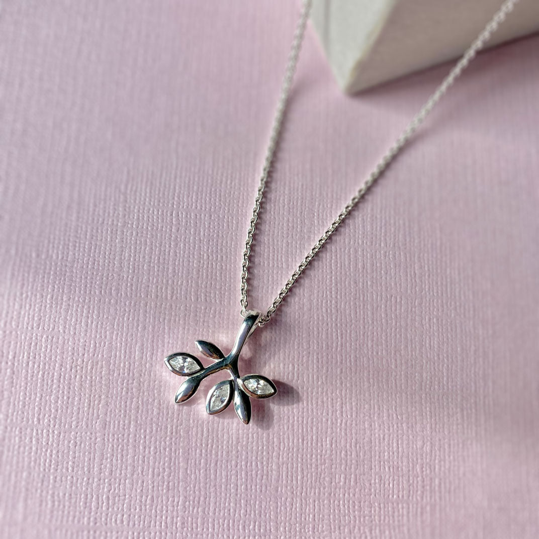 Silver CZ Leaf Stud Earrings