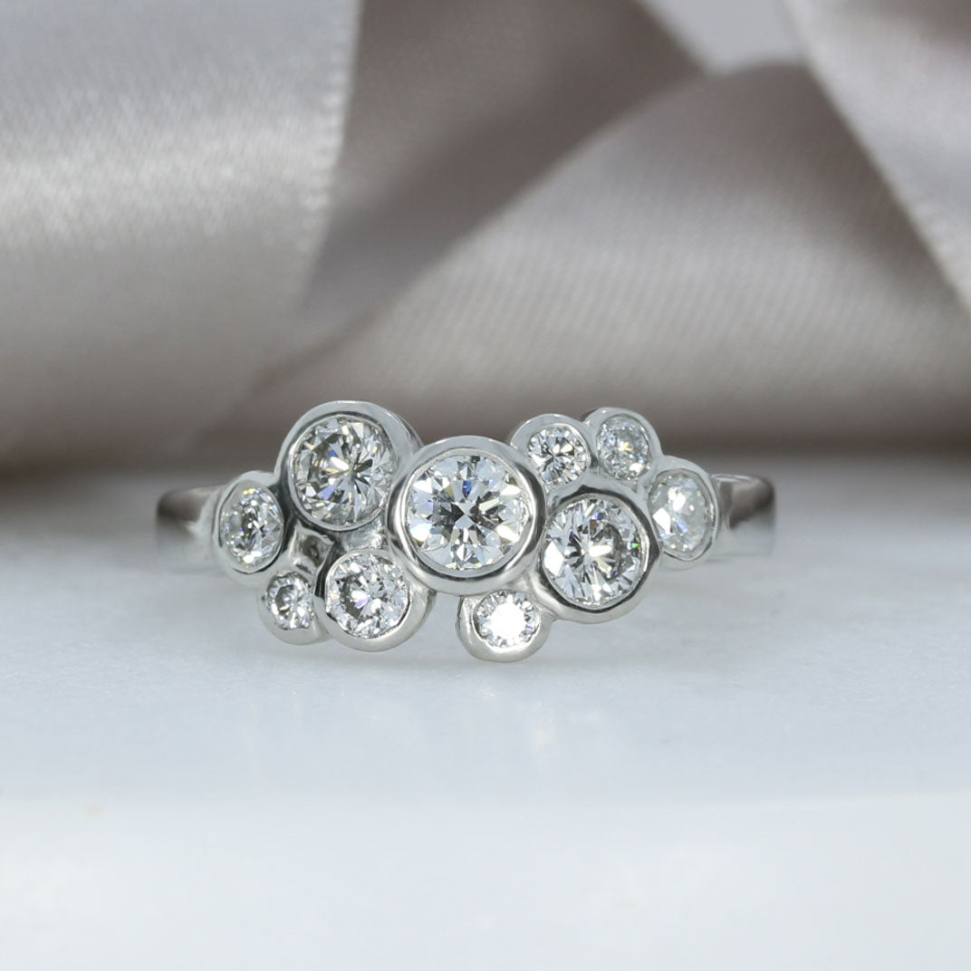 Platinum Bubble Style Ring Set With 10 Round Diamonds 1.03ct