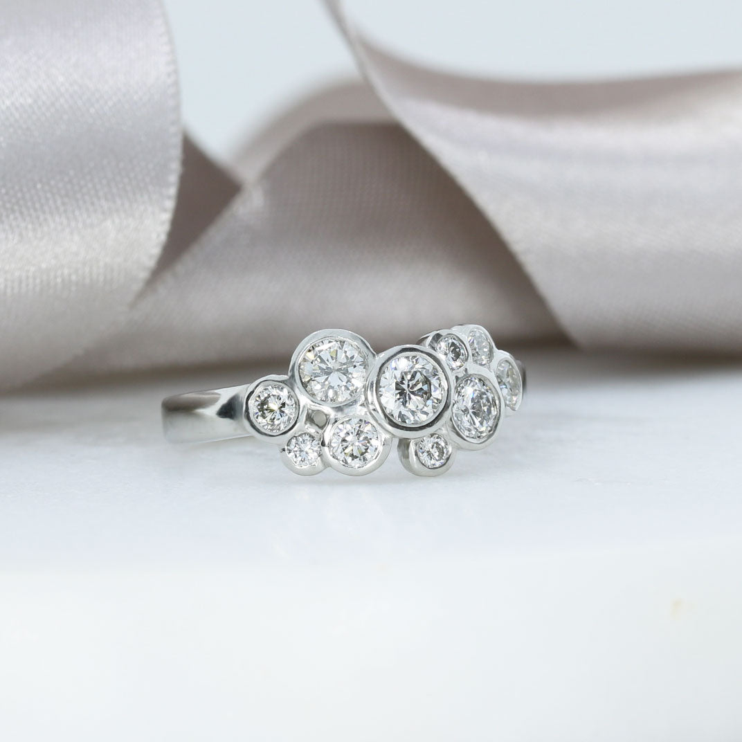 Platinum Bubble Style Ring Set With 10 Round Diamonds 1.03ct