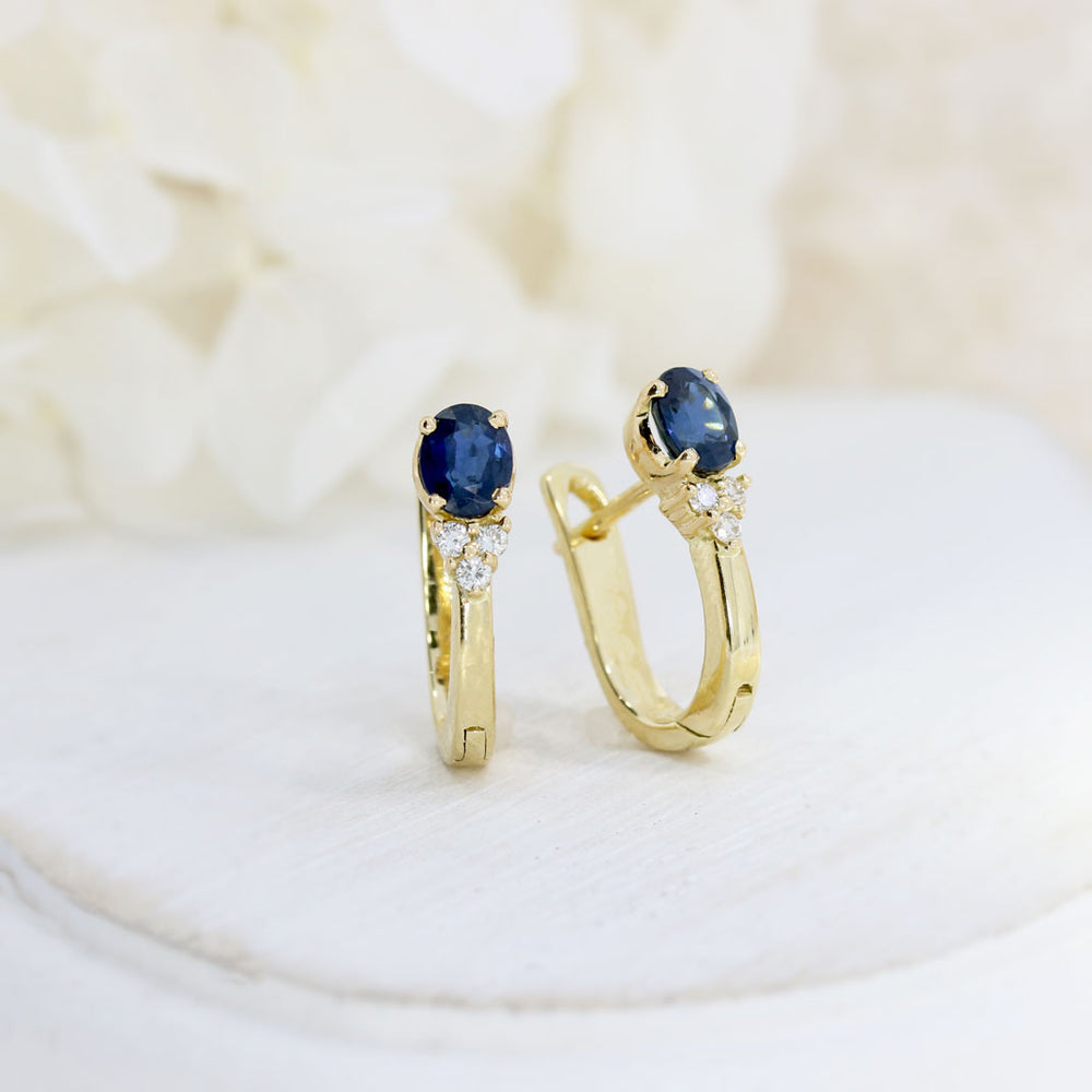 Pre Owned 18ct Yellow Gold Sapphire & Diamond Huggie Earrings