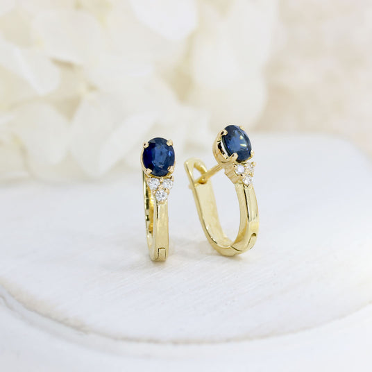 Pre Owned 18ct Yellow Gold Sapphire & Diamond Huggie Earrings