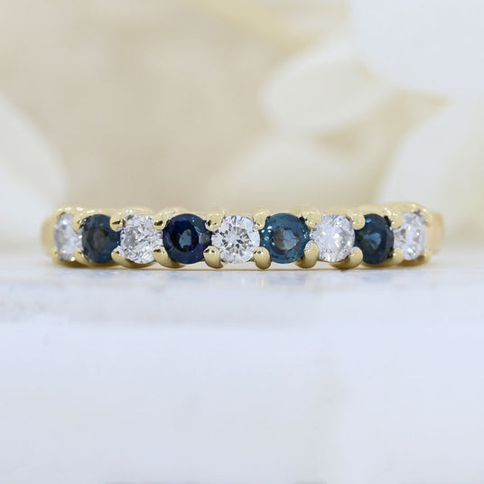 Pre Owned 18ct Yellow Gold Sapphire & Diamond 9 Stone Claw Set Eternity Ring