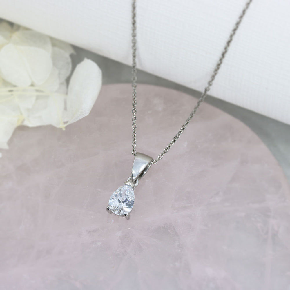 Platinum Pear Shape Lab Grown Diamond Pendant 0.70ct On a 18" Platinum Chain