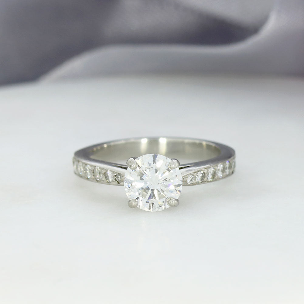 Pre Owned Platinum Diamond Solitaire Ring with Diamond Shoulders Approx 1.62ct