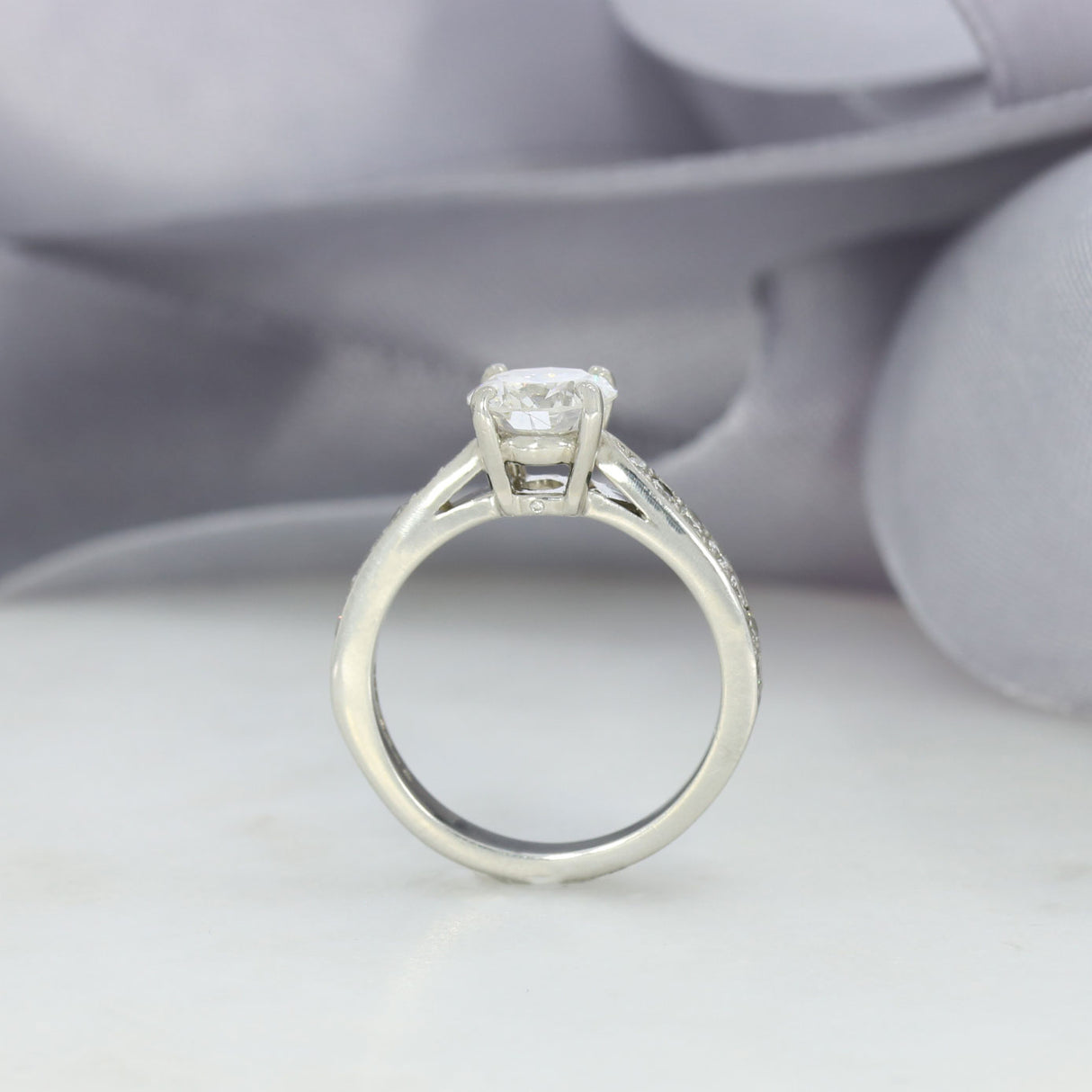 Pre Owned Platinum Diamond Solitaire Ring with Diamond Shoulders Approx 1.62ct