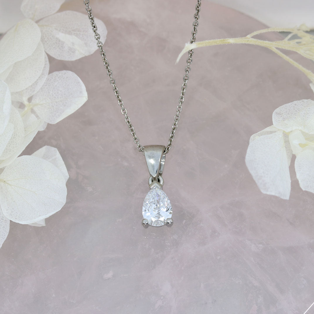 Platinum Pear Shape Lab Grown Diamond Pendant 0.70ct On a 16" Platinum Chain